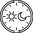 Animated sun and moon on an analog clock icon