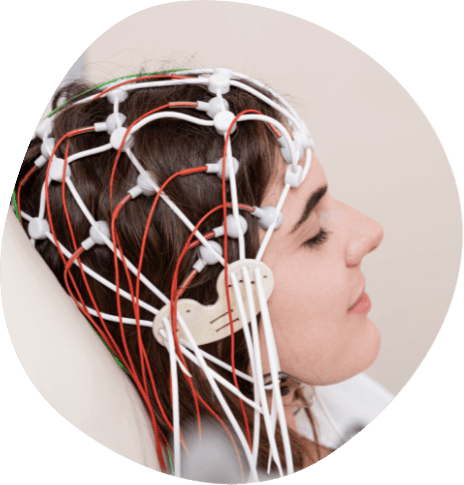 Woman with electrodes on her head for a sleep study