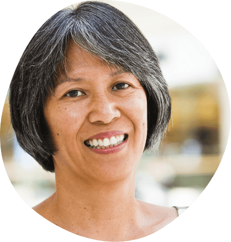Smiling woman with short black hair